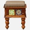 Rangrez Sheesham Wood Seating Stool in Honey Oak Finish with Beige Cushion