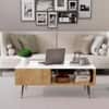 Hexa Engineered Wood Modern Coffee Table With Golden Metal Legs In Giant Wood And Frosty White