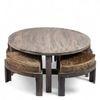 Nashville Sheesham Wood 4 Seater Coffee Table Set In Antique Grey Finish Green Sparkle Velvet Cushion