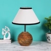 White & Black cotton with Natural Wood Table Lamp