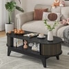 Oval Shaped Coffee Table With Storage, Fluted Accent Table For Living Room
