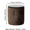 Wayne Pine Wood Accent Set of 2 Ottoman Pouffees in Cedar Brown Velvet, Extra Dark Mahogany Finish