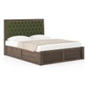 Avon Solid Wood Storage Bed King Size in Danish Walnut Finish with Moss Green Colour