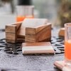 Ireka Home Timber & Stone Wood and Marble Coaster Set with Holder – Set of 4