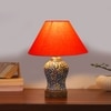 Devansh Conical Orange Cotton Shade Lamp With Wood & Mosaic Glass Base For Decoration/Office/Home/Gifting/Study For Decoration/Office/Home/Gifting/Study -(10X10X14.5) Inches -A
