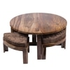 Nashville Sheesham Wood 4 Seater Coffee Table Set In Teak Finish Brown Sparkle Velvet Cushion