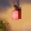Devansh Solid Wood Electric Wall Light in Brown Colour with Pink Shade Count of 1 Light