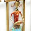 Desert Art Metal Handpainted Lady Musician Wall Hanging Set of 3 in Green Colour