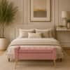 Doe Buck Upholstered Storage Bench in Pink Colour with Gold Legs