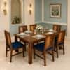 Globally Indian Valerie Solid Sheesham Wood 6 Seater Dining Table Set 6 Chairs Navy Blue