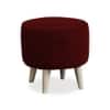 Doe Buck Parker Velvet Round Ottoman Stool in Maroon Colour with Wooden Legs