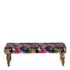 Cairo Sheesham Wood Mid-Century 3 Seater Dining Bench in Fruit Print Blue Kantha