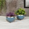 Apple Shape Metal Planter Set Of 2 In Blue And Gold Colour
