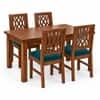 Globally Indian Bandhana Solid Sheesham Wood 4 Seater Dining Table Set 4 Chairs Teal Green