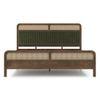 Hanoi Solid Wood Cane King Size Nonstorage Bed In Danish Walnut Finish Fabric Deep Olive