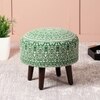Mandala Fabric Wooden Ottoman in Green Color