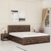 Keaton Solid Wood King  Size Upholstered Bed With Hydraulic Storage (Provincial Teak Finish)