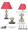 Bompton Nickel Finish Metal And Smoke Crystal Table Lamp With Maroon Cotton Shade