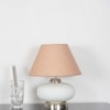 MALOTO Frosted White Glass and Chrome Finish Metal Table Lamp With Beige Cotton Shade