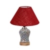 Devansh Conical Maroon Jute Shade Lamp With Wood & Mosaic Glass Base For Decoration/Office/Home/Gifting/Study For Decoration/Office/Home/Gifting/Study -(10X10X14.5) Inches -A