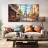 The Castle Decor Eiffel Tower Wall Art Set of 5 Wooden Framed Digital Painting 27x48 Inch