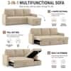 Kylo 3 Seater Velvet LHS Pull Out Sofa Cum Bed in Cream Color With Storage