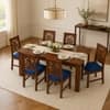 Globally Indian Vayuna Solid Sheesham Wood 6 Seater Dining Table Set 6 Chairs Navy Blue