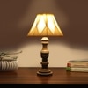 Devansh Off-White Cotton Vintage Curtain Pleated   Lamp With Wood Base (12X19)