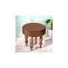 Roswell Sheesham Wood   Round Set of 2 Stools in Taupe Brown Velvet Upholstery