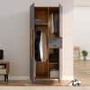 Hexa Red Wooden 2 Door Wardrobe with Drawer and Hanging Space in Giant Wood and Slate Grey Colour