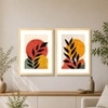 Boho Moon and Sun Leaf Set of 2 Framed Posters Botanical Art 45x60 cm