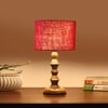 Devansh Maroon Jute Table Lamp With G Wood Natural Base -(7X7X15.5 Inches)-12