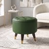 Rene Tuffed Pouffee In Mango Walnut Finish with Olive Leatherette Colour