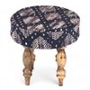 Roswell Sheesham Wood Parisian Round Set of 2 Stools in Blue Jacquard Work Fabric Upholstery