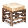 Houston Sheesham Wood Stool in Teak Finish with Velvet Cream Cushion