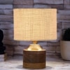 Malia White Jute table lamp with Natural Wood Base