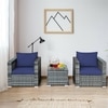 Carry Bird Wicker Patio Furniture Outdoor Balcony Chairs In Grey Mix And Navy Blue Colour