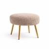 Doe Buck Luna Boucle Round Ottoman Stool in Light Brown Colour with Gold Metal Legs