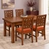 Globally Indian Surya Solid Sheesham Wood 4 Seater Dining Table Set 4 Chairs Terracotta Orange