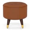 Rene Tuffed Pouffee In Mango Walnut Finish with Nappa Tan Leatherette Colour