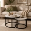 Metalform Round Metal Nesting Coffee Table Set Black Finish White Porcelain Top Set Of 2