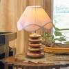 Devansh Off-White Vintage Cotton Table Lamp With Wood Pebble Lamp (12X12X16.5) Inches -C