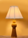 Devansh Off-White Cotton Vintage  Lamp With Wood Base (12X19.25)
