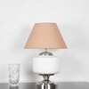 RAMZI Chrome Finish Metal And Frosted White Glass Table Lamp With Beige Cotton Shade