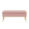 Doe Buck Velvet Tufted Storage Bench in Pink Colour with Gold Legs