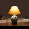Devansh Conical Off White Cotton Shade Lamp With Wood & Mosaic Glass Base For Decoration/Office/Home/Gifting/Study For Decoration/Office/Home/Gifting/Study -(10X10X14.5) Inches -A