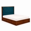 Vedanch Solid Wood Queen Size Upholstered Bed With Box Storage (Provincial Teak Finish, Teal Colour)