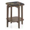 Alba Square Copa Cabana Black Stone and Solid Wood Side Table in Danish Walnut Finish