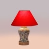 Devansh Conical Red Cotton Shade Lamp With Wood & Mosaic Glass Base For Decoration/Office/Home/Gifting/Study For Decoration/Office/Home/Gifting/Study -(10X10X14.5) Inches -A