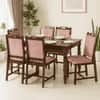 Globally Indian Compact Wooden 6 Seater Dining Table Set – Comfortable 6 Upholstered Seat and Back In Pink Sapphire
